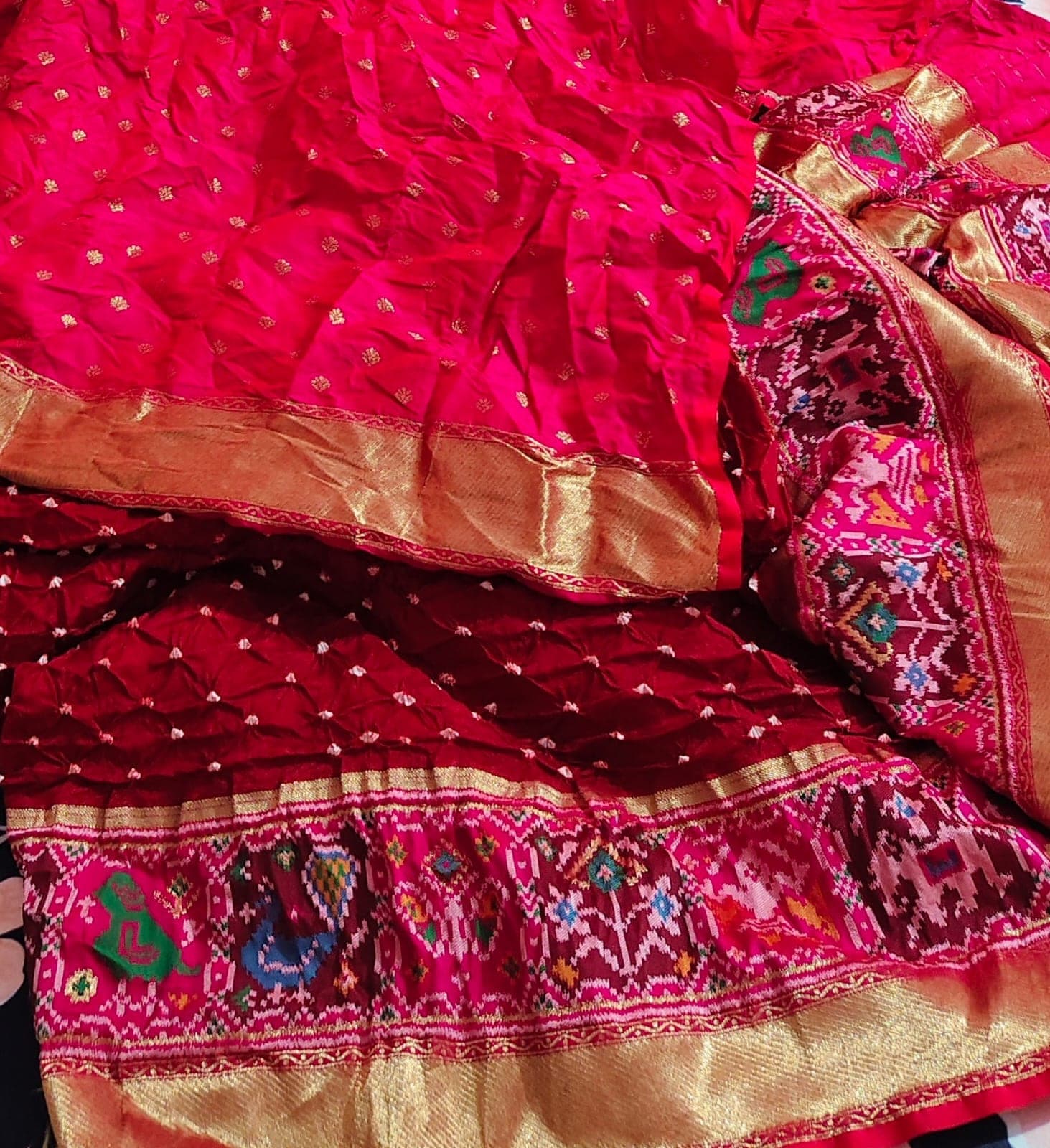 The vermilion saree shown with a second colourway