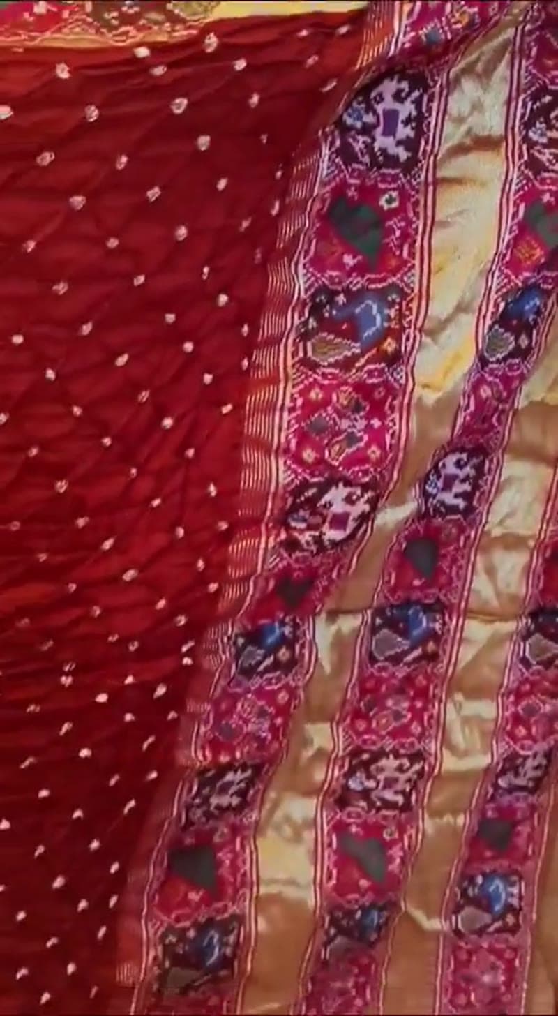 The vermilion saree shown in motion