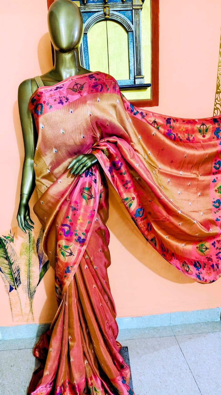 Coral saree drape