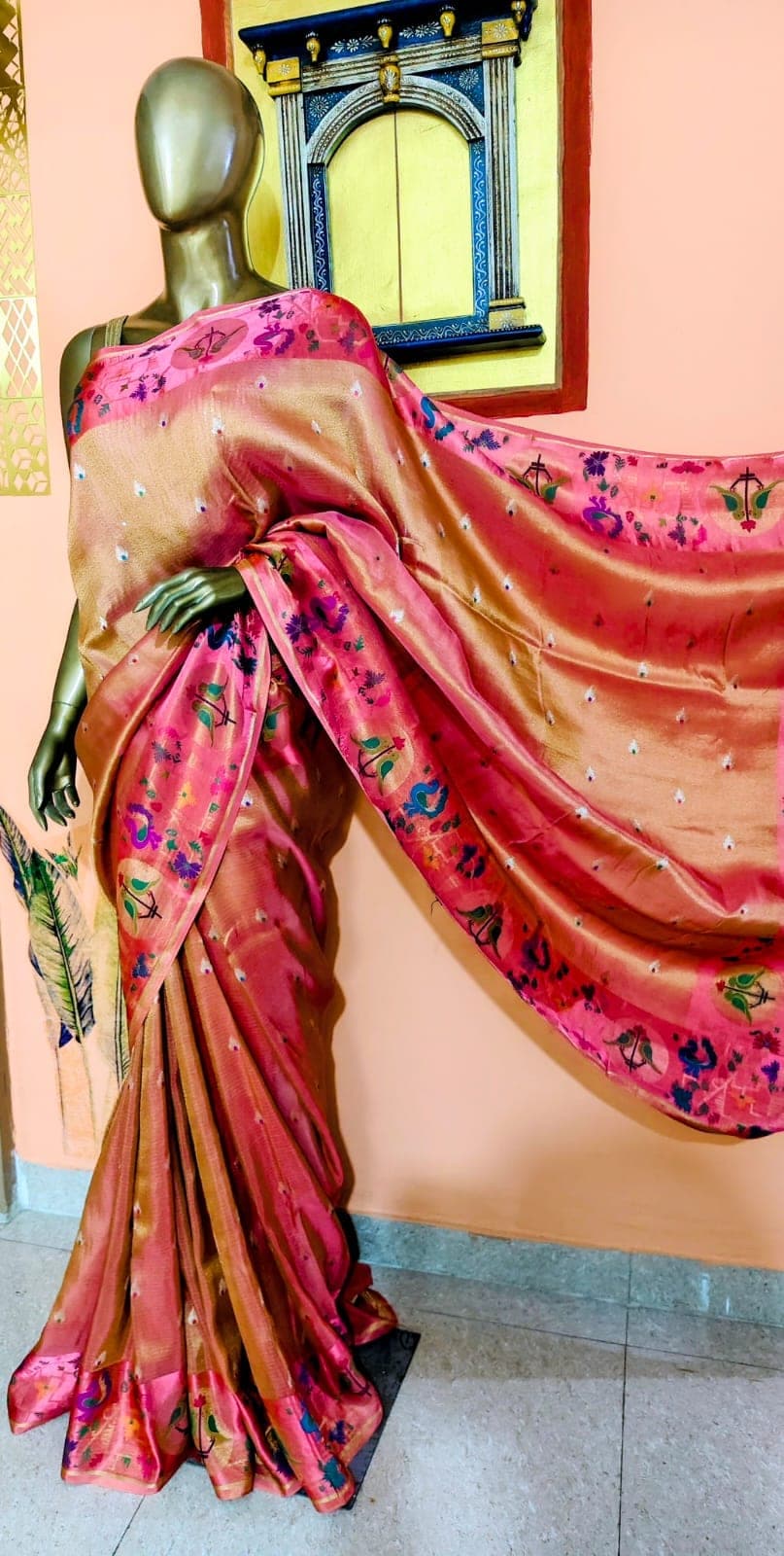 Side view of the coral saree