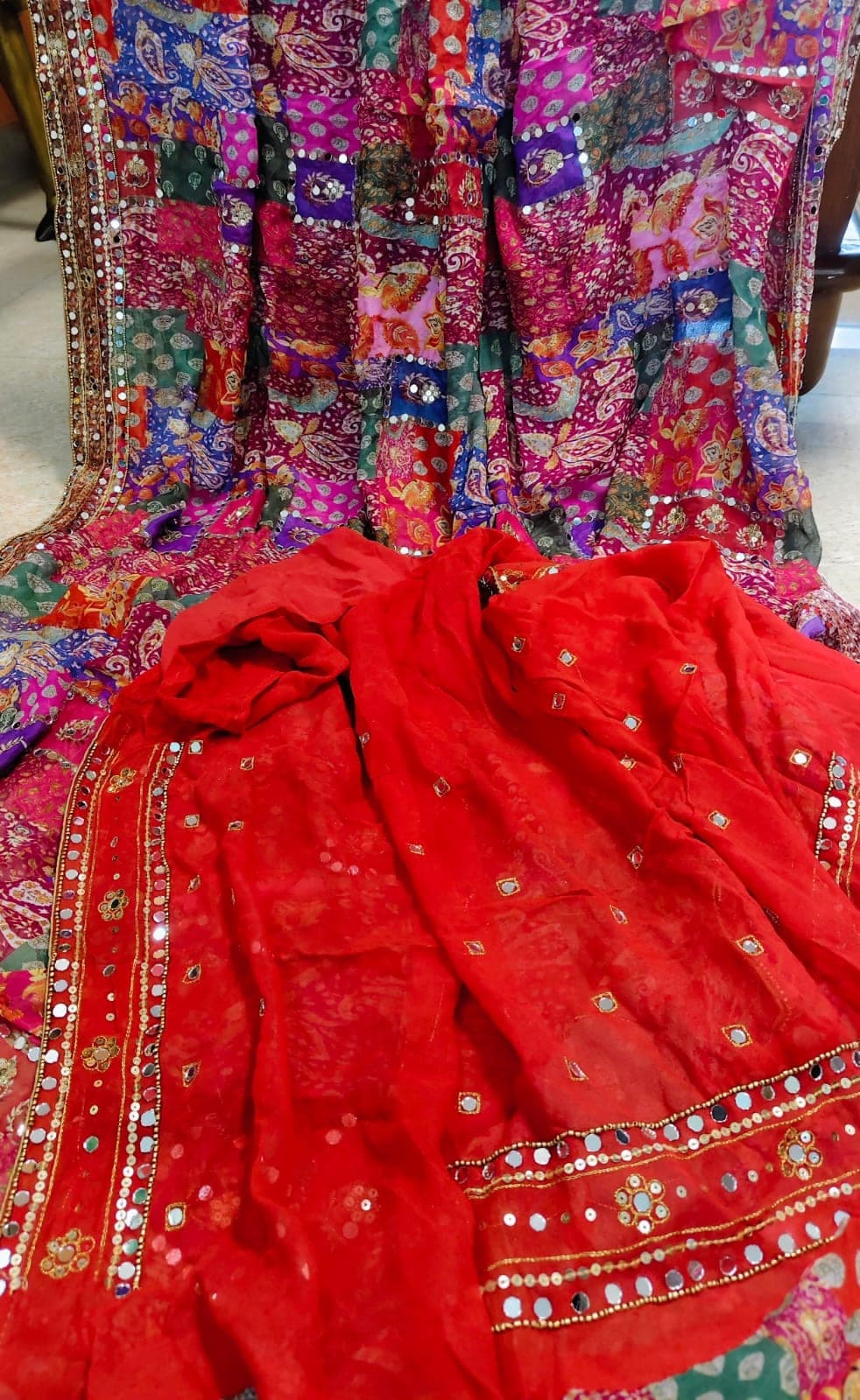 Close-up of the patchwork print