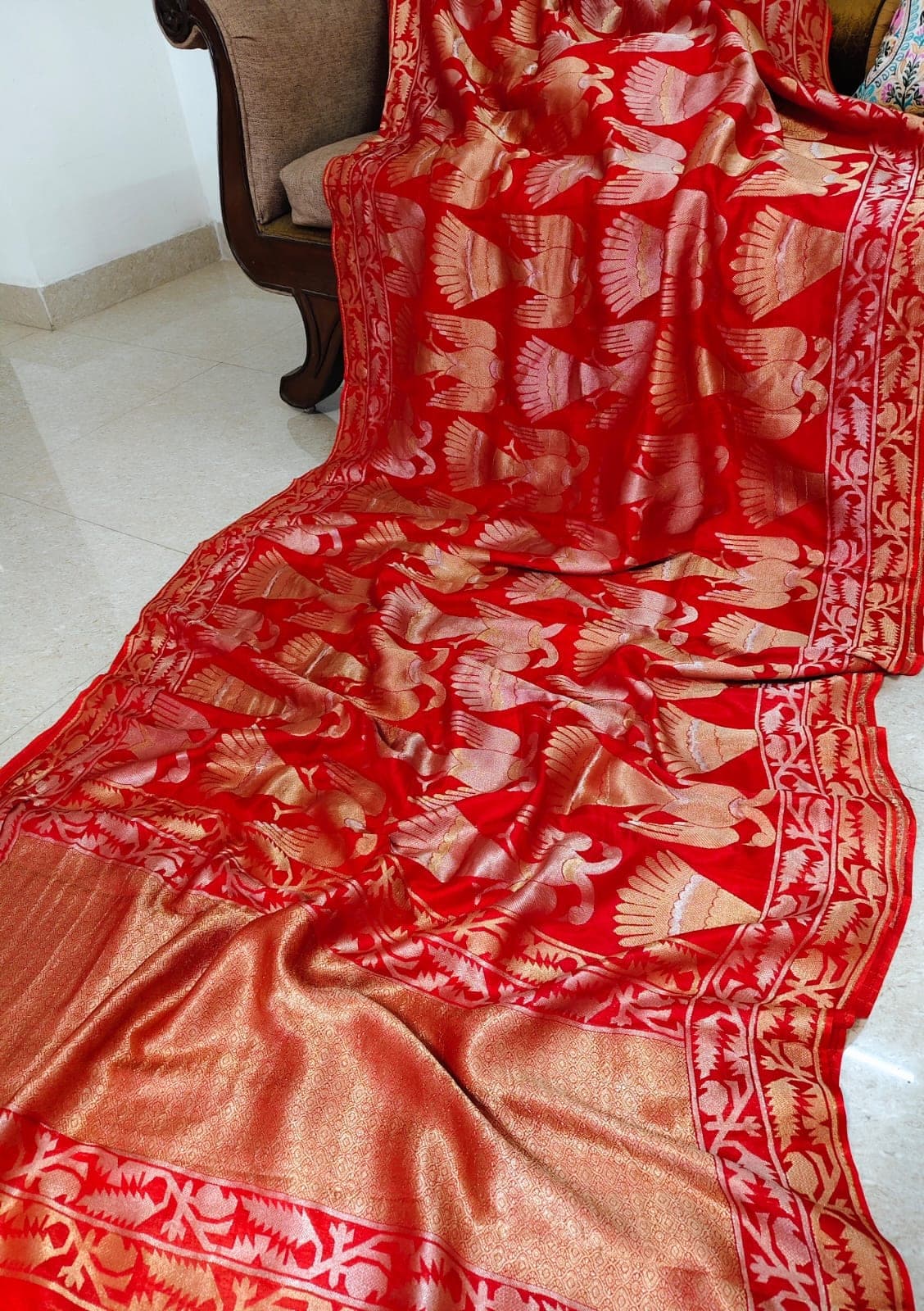 Alternative flat-lay of the red saree